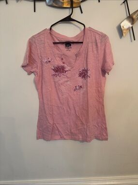 Women's Pink Floral Henley Tee